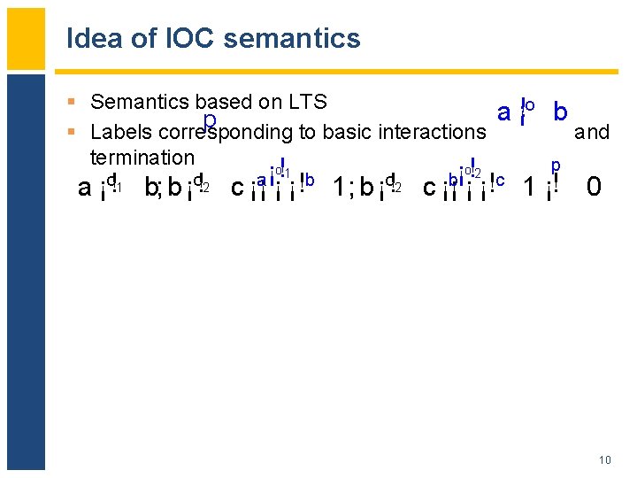 Idea of IOC semantics § Semantics based on LTS p § Labels corresponding to
