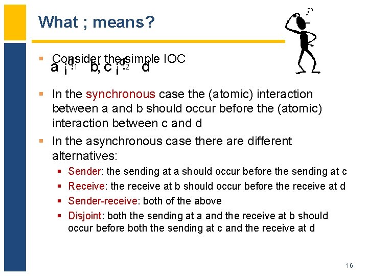 What ; means? § Consider theosimple IOC o a ¡ !1 b; c ¡