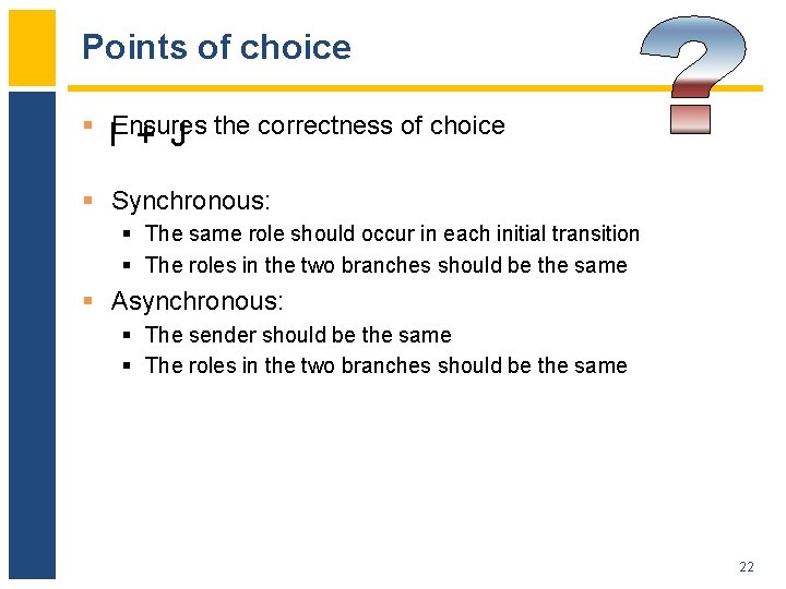 Points of choice § IEnsures + J the correctness of choice § Synchronous: §