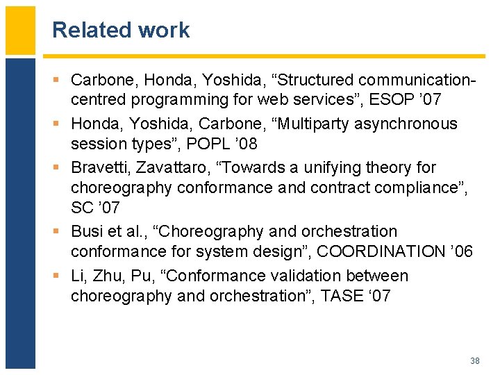 Related work § Carbone, Honda, Yoshida, “Structured communicationcentred programming for web services”, ESOP ’