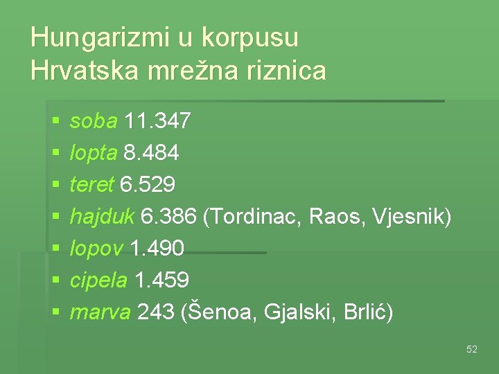 Hungarizmi u korpusu Hrvatska mrežna riznica § § § § soba 11. 347 lopta