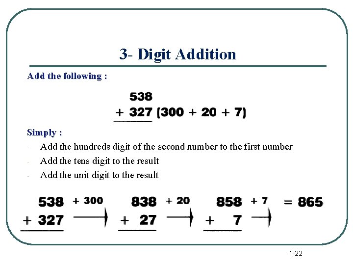 3 - Digit Addition Add the following : Simply : Add the hundreds digit