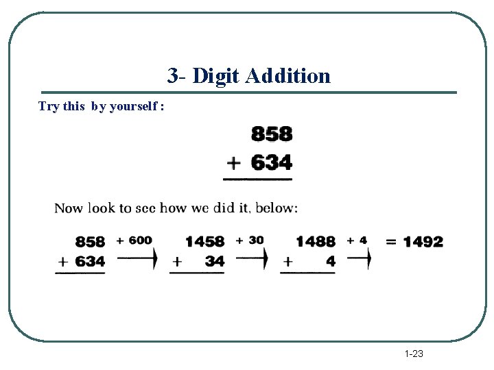 3 - Digit Addition Try this by yourself : 1 -23 