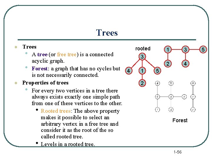 Trees l l Trees rooted • A tree (or free tree) is a connected