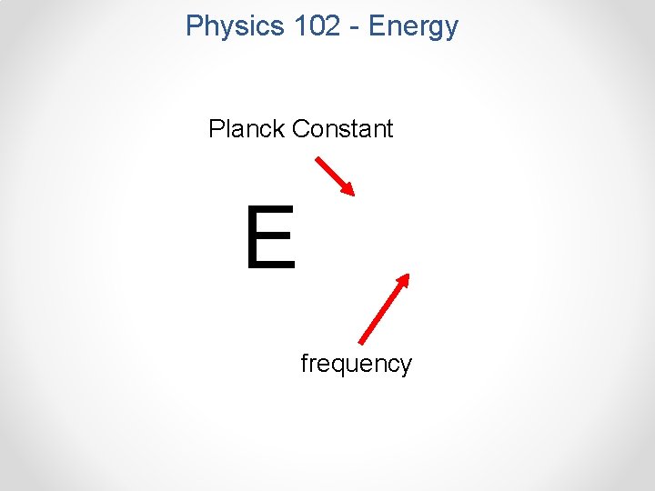 Physics 102 - Energy Planck Constant E=hf frequency 