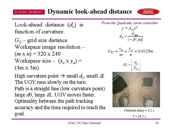 NC STATE UNIVERSITY Dynamic look-ahead distance Look-ahead distance (d 0) is function of curvature.