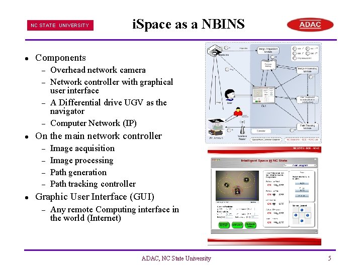 NC STATE UNIVERSITY l Components – – l Overhead network camera Network controller with