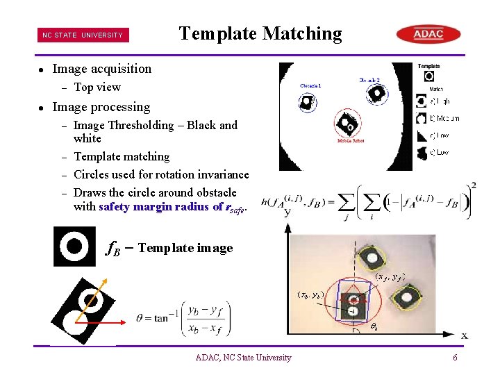 NC STATE UNIVERSITY l Image acquisition – l Template Matching Top view Image processing