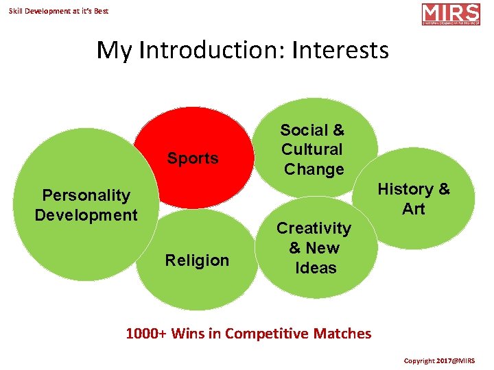 Skill Development at it’s Best My Introduction: Interests Sports Social & Cultural Change History