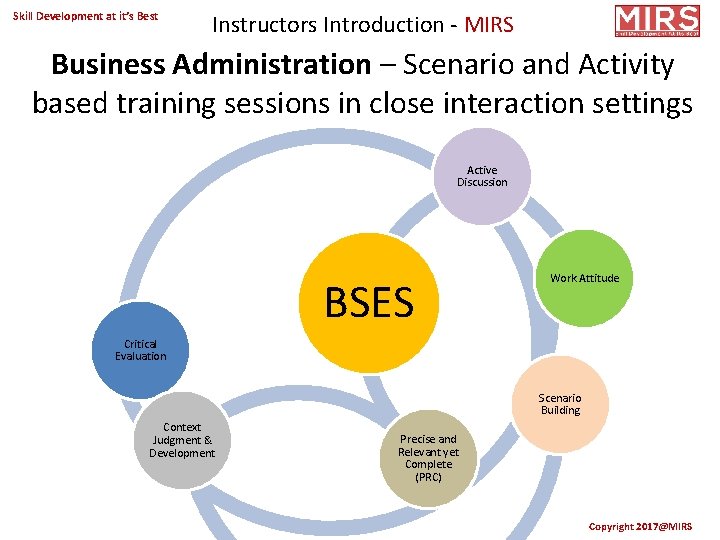 Skill Development at it’s Best Instructors Introduction - MIRS Business Administration – Scenario and