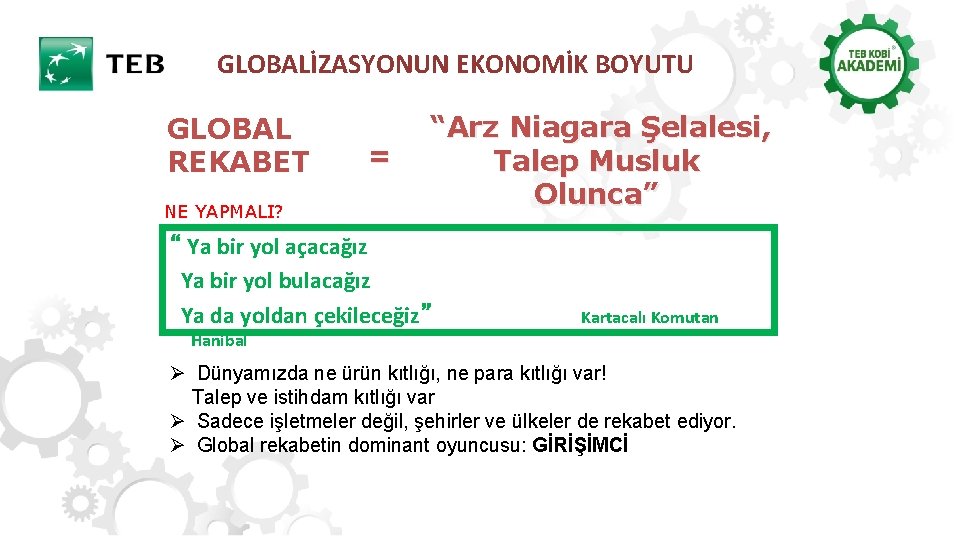 GLOBALİZASYONUN EKONOMİK BOYUTU GLOBAL REKABET NE YAPMALI? = “Arz Niagara Şelalesi, Talep Musluk Olunca”