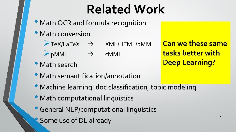Related Work • Math OCR and formula recognition • Math conversion ØTe. X/La. Te.