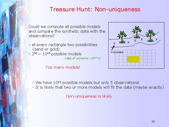 Treasure Hunt: Non-uniqueness Could we compute all possible models and compare the synthetic data