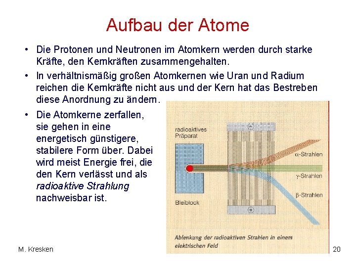 Aufbau der Atome • Die Protonen und Neutronen im Atomkern werden durch starke Kräfte,