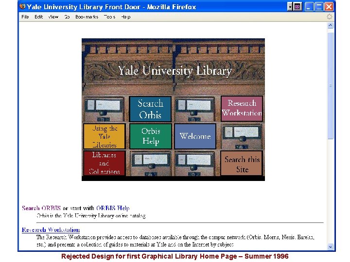 Rejected Design for first Graphical Library Home Page – Summer 1996 