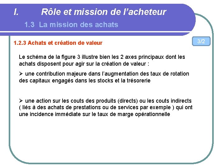 I. Rôle et mission de l’acheteur 1. 3 La mission des achats 1. 2.