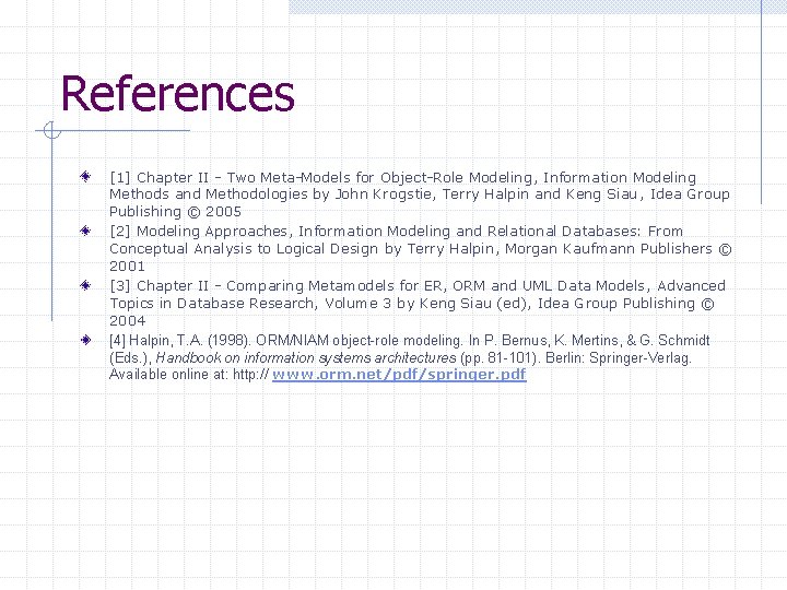 References [1] Chapter II - Two Meta-Models for Object-Role Modeling, Information Modeling Methods and