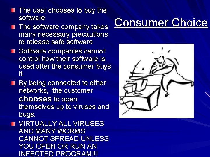 The user chooses to buy the software The software company takes many necessary precautions