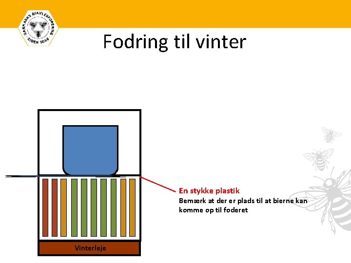 Fodring til vinter En stykke plastik Bemærk at der er plads til at bierne