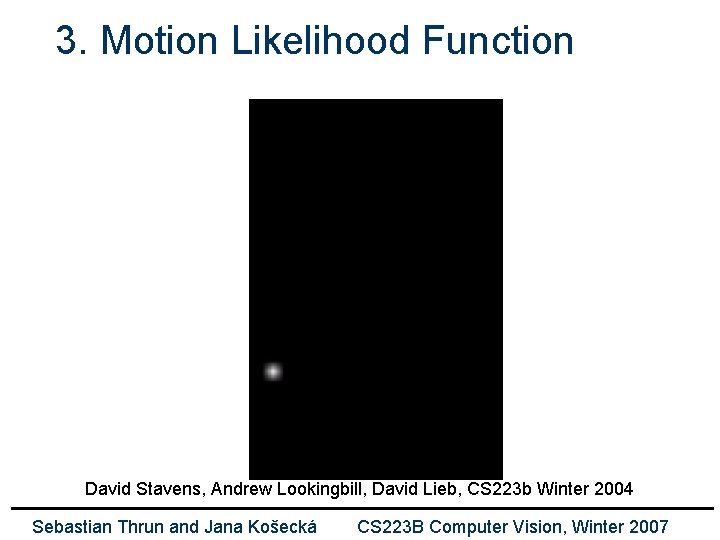 3. Motion Likelihood Function David Stavens, Andrew Lookingbill, David Lieb, CS 223 b Winter