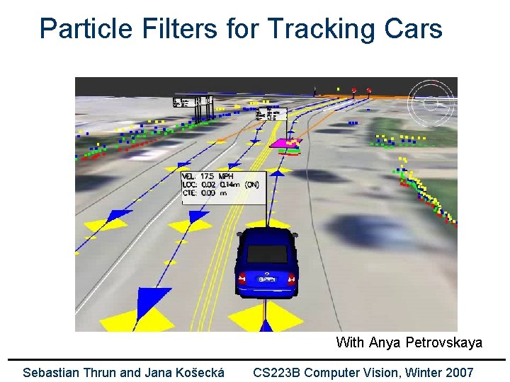 Particle Filters for Tracking Cars With Anya Petrovskaya Sebastian Thrun and Jana Košecká CS