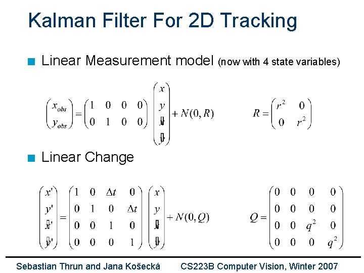 Kalman Filter For 2 D Tracking n Linear Measurement model (now with 4 state