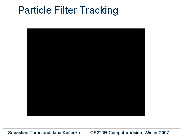 Particle Filter Tracking Sebastian Thrun and Jana Košecká CS 223 B Computer Vision, Winter