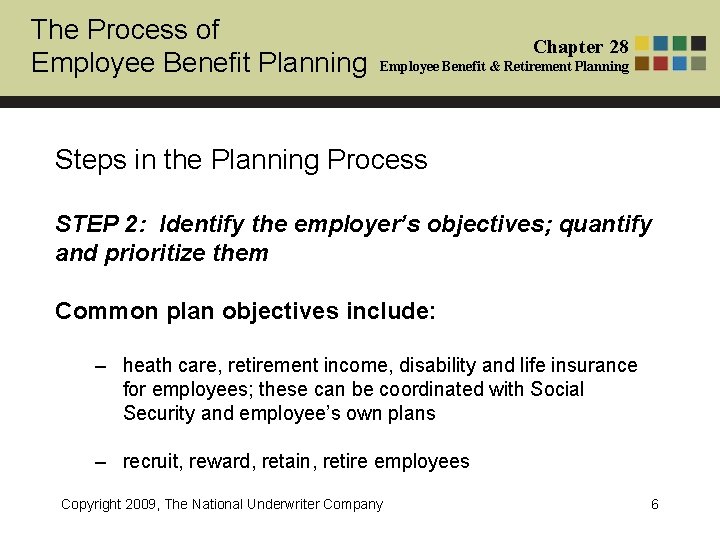 The Process of Employee Benefit Planning Chapter 28 Employee Benefit & Retirement Planning Steps