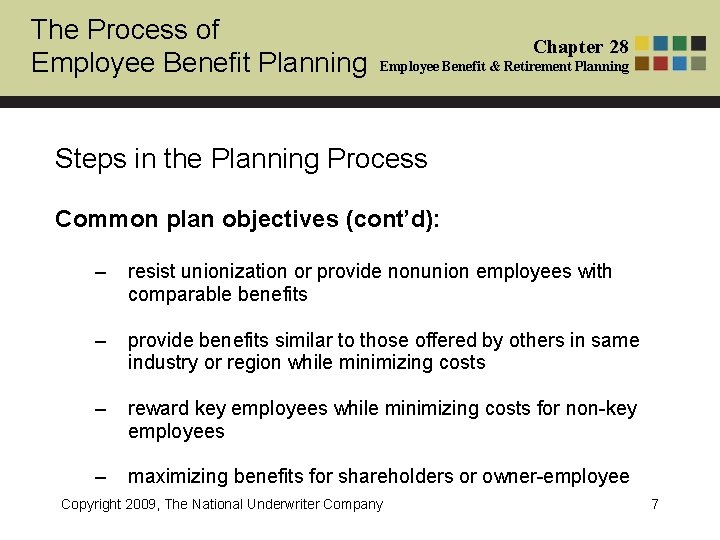 The Process of Employee Benefit Planning Chapter 28 Employee Benefit & Retirement Planning Steps