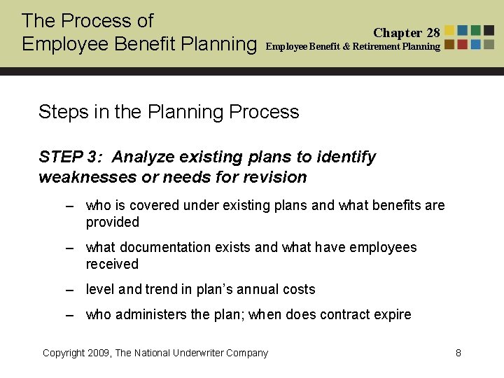 The Process of Employee Benefit Planning Chapter 28 Employee Benefit & Retirement Planning Steps