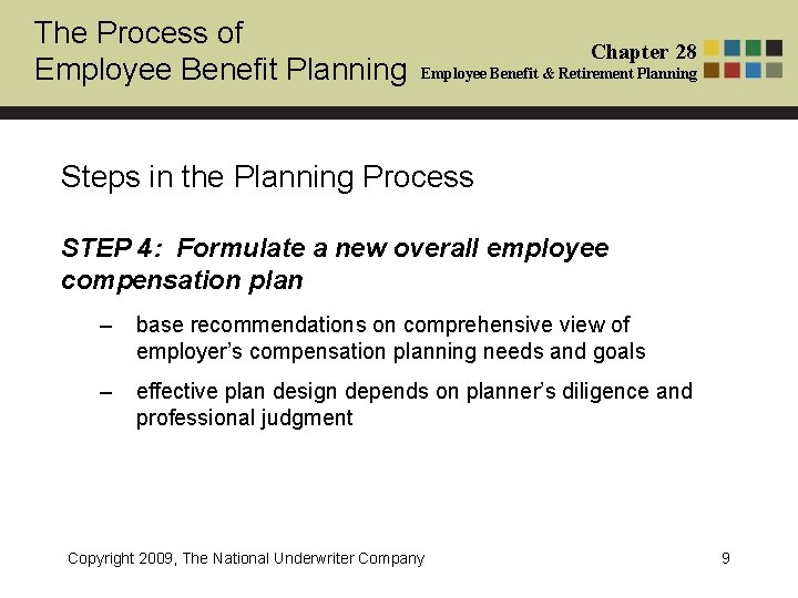 The Process of Employee Benefit Planning Chapter 28 Employee Benefit & Retirement Planning Steps