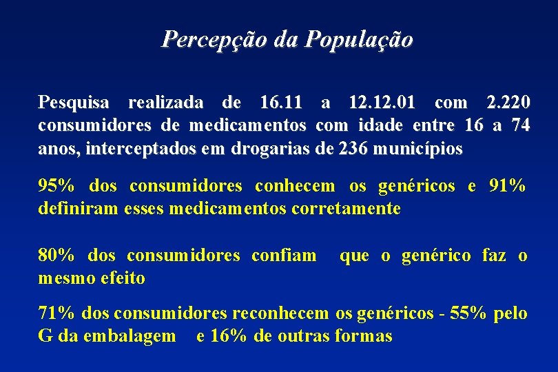 Percepção da População Pesquisa realizada de 16. 11 a 12. 01 com 2. 220
