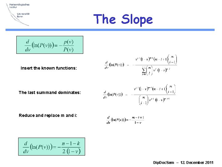 The Slope Insert the known functions: The last summand dominates: Reduce and replace m The Slope Insert the known functions: The last summand dominates: Reduce and replace m