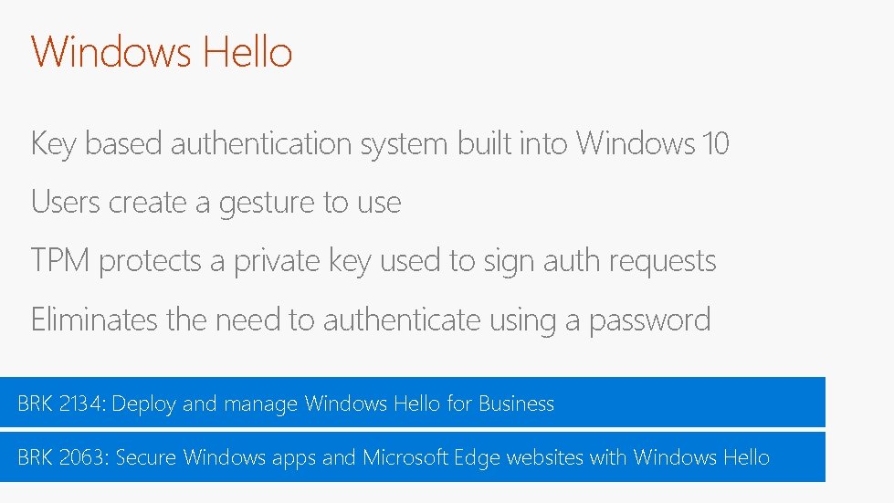 Windows Hello Key based authentication system built into Windows 10 Users create a gesture