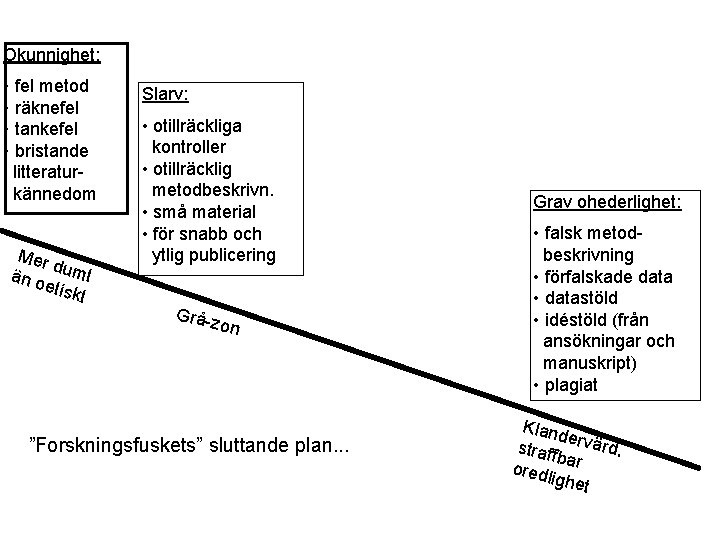 Okunnighet: • fel metod • räknefel • tankefel • bristande litteratur kännedom Mer d