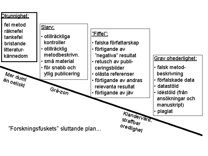 Okunnighet: • fel metod • räknefel • tankefel • bristande litteratur kännedom Mer d