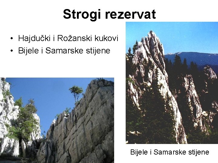 Strogi rezervat • Hajdučki i Rožanski kukovi • Bijele i Samarske stijene Strogi rezervat • Hajdučki i Rožanski kukovi • Bijele i Samarske stijene
