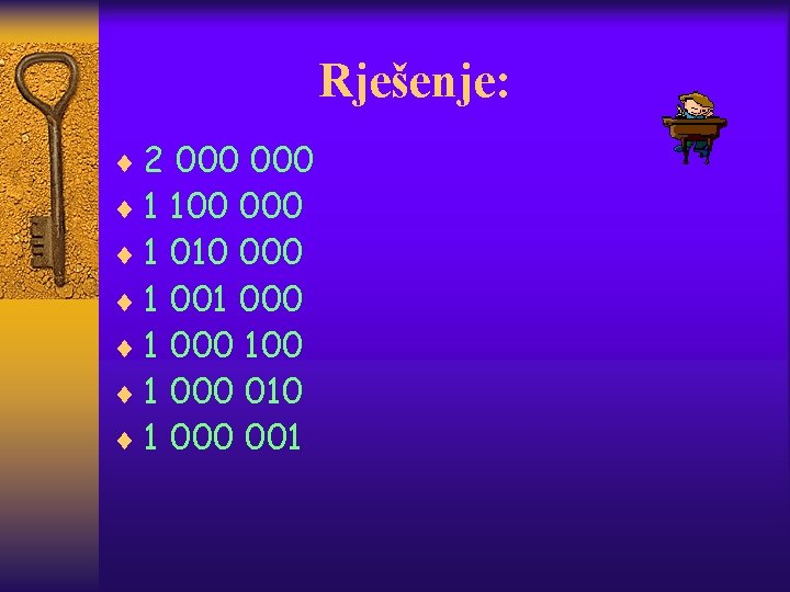 Rješenje: ¨ 2 000 ¨ 1 100 000 ¨ 1 010 000 ¨ 1