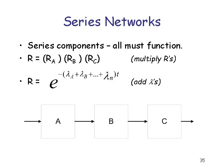 Series Networks • Series components – all must function. • R = (RA )