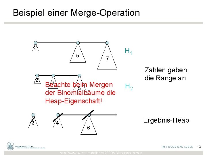 Beispiel einer Merge-Operation 2 5 2 3 7 3 Beachte beim Mergen 5 der