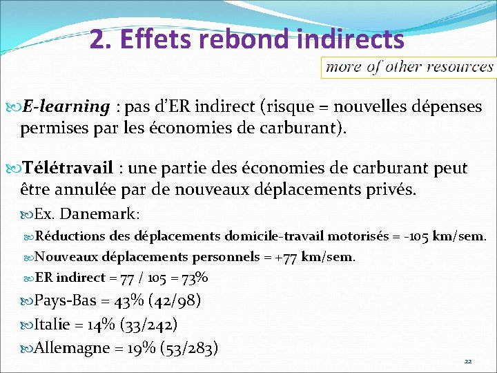 2. Effets rebond indirects E-learning : pas d’ER indirect (risque = nouvelles dépenses permises