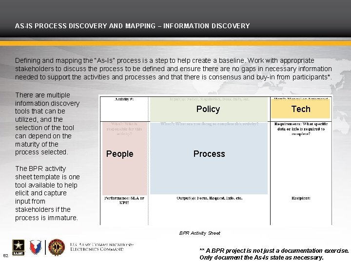 AS-IS PROCESS DISCOVERY AND MAPPING – INFORMATION DISCOVERY Defining and mapping the “As-Is” process