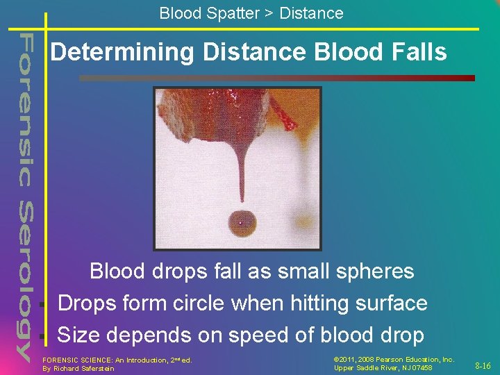 Blood Spatter > Distance Determining Distance Blood Falls § § Blood drops fall as
