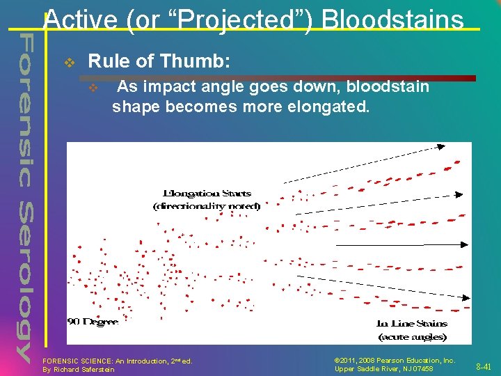 Active (or “Projected”) Bloodstains v Rule of Thumb: v As impact angle goes down,
