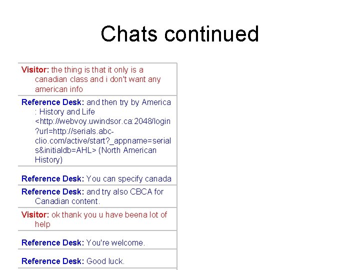 Chats continued Visitor: the thing is that it only is a canadian class and