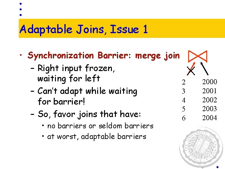 Adaptable Joins, Issue 1 • Synchronization Barrier: merge join – Right input frozen, waiting Adaptable Joins, Issue 1 • Synchronization Barrier: merge join – Right input frozen, waiting
