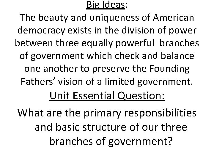 Big Ideas: The beauty and uniqueness of American democracy exists in the division of