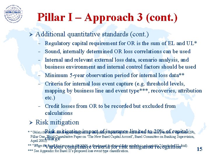 Pillar I – Approach 3 (cont. ) Ø Additional quantitative standards (cont. ) -