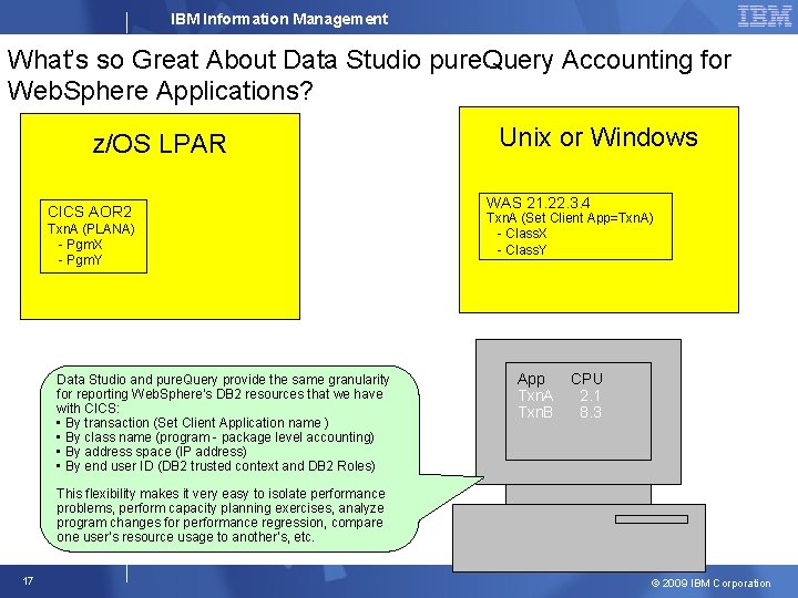 IBM Information Management What’s so Great About Data Studio pure. Query Accounting for Web.