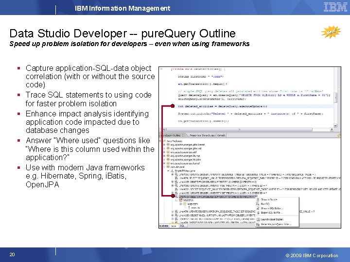 IBM Information Management Data Studio Developer -- pure. Query Outline Speed up problem isolation